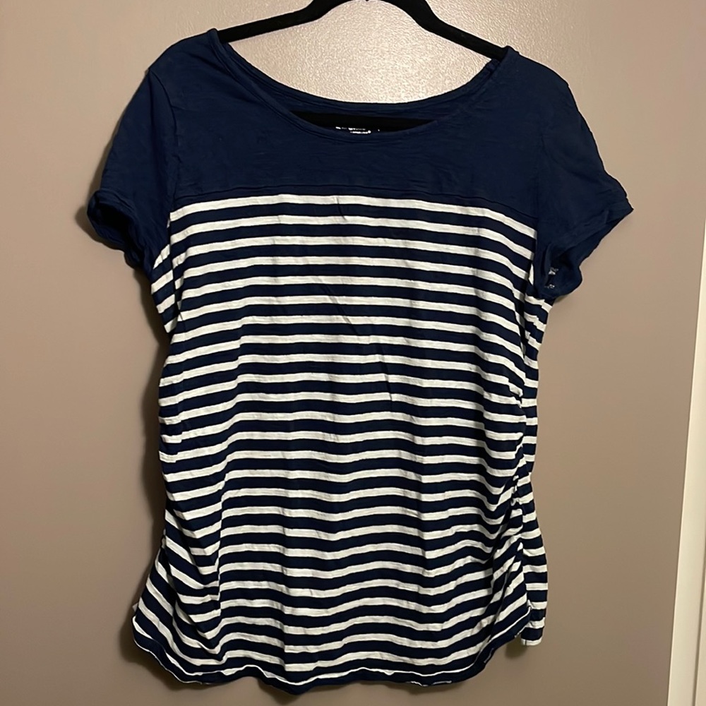 SOLD - Liz Lange Maternity T-Shirt - Blue & White Stripes - Size XXL